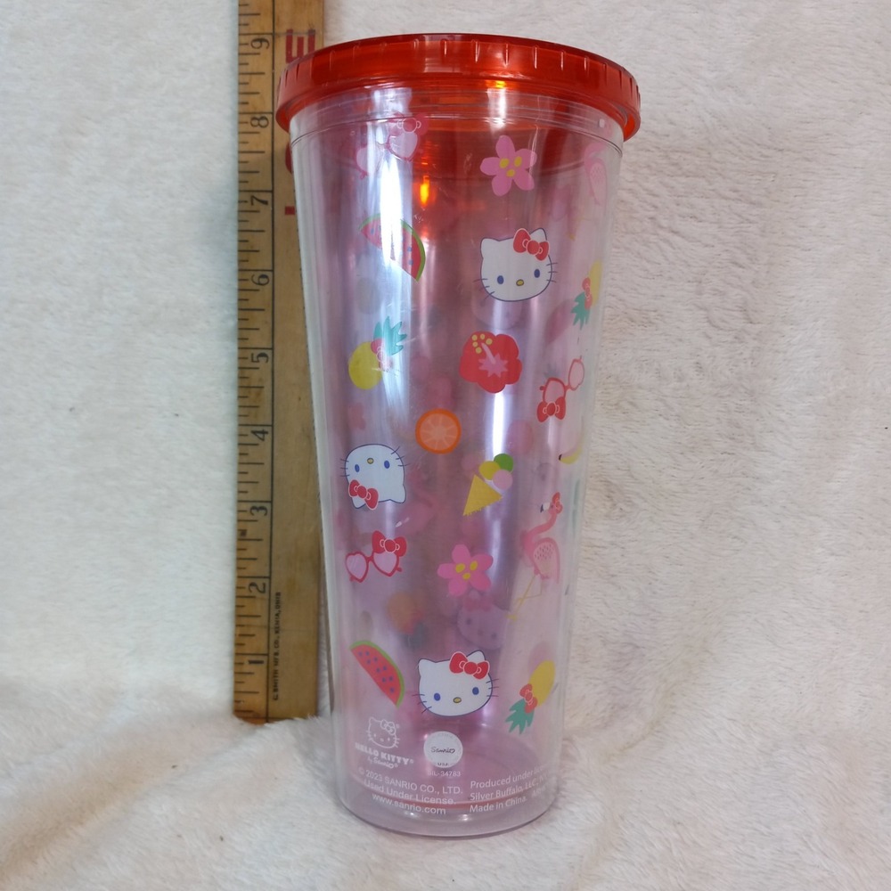 Hello Kitty 24 oz BY SAMRIO Tumbler with Lid Sanrio RED SIL-34783 LICENSE